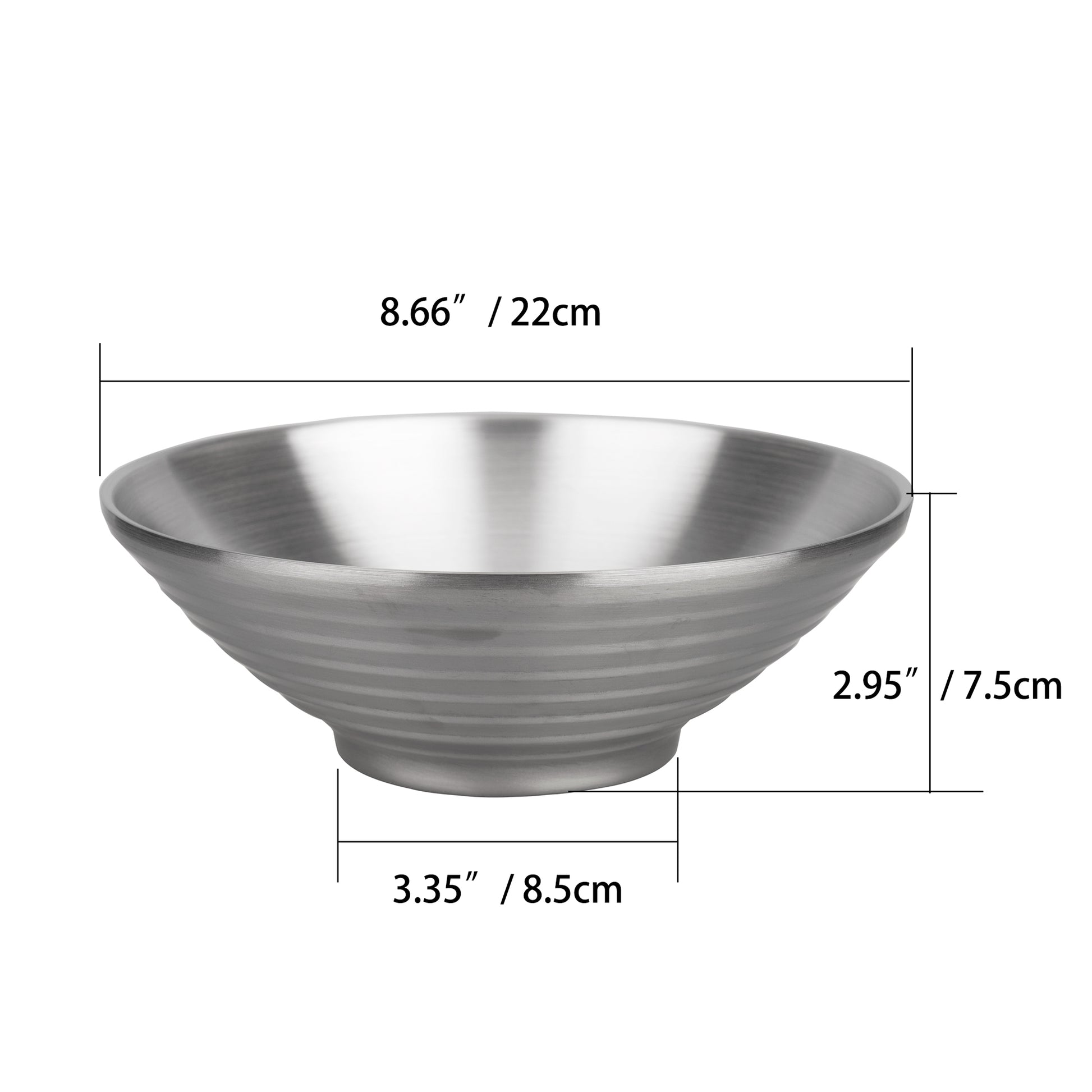 37oz Double-Wall SUS304 Stainless Steel Serving Bowl with size dimensions