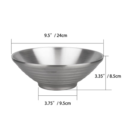 50oz Double-Wall SUS304 Stainless Steel Serving Bowl with size guide