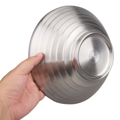 Double-Wall SUS304 Stainless Steel Serving Bowl held in hand showing the bottom
