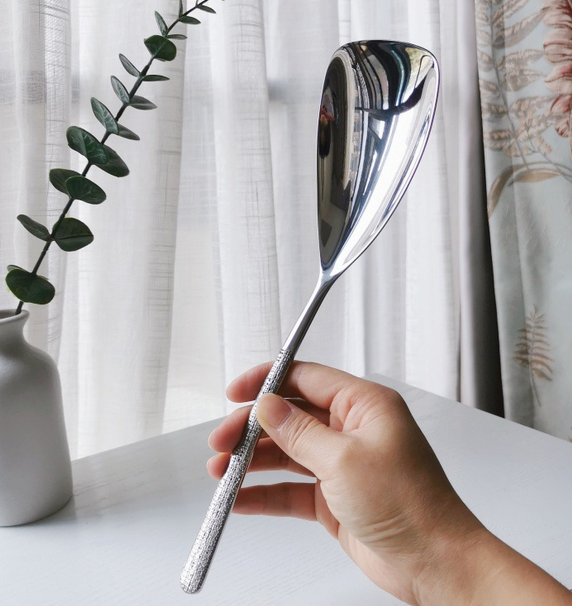 18/10 Stainless Steel Serving Spoon with a Solid Hammered Handle for a Comfortable Grip