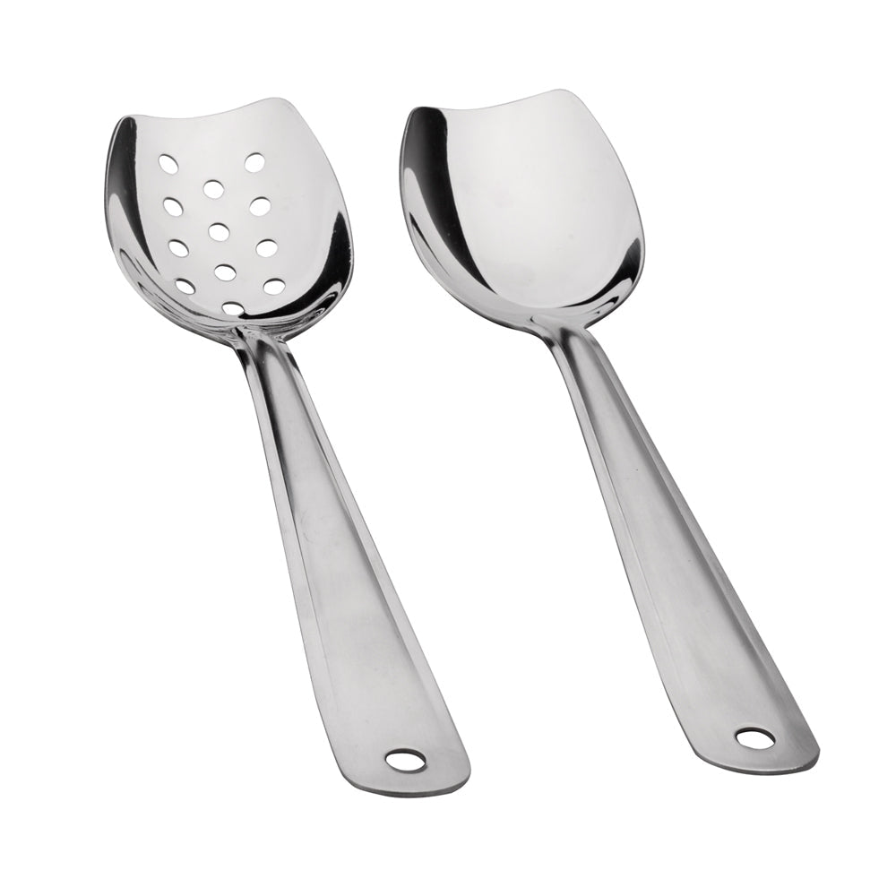 IMEEA Flat Serving Spoon Set 18/8 Stainless Steel 10 inch with Slotted and Solid Spoons from another view