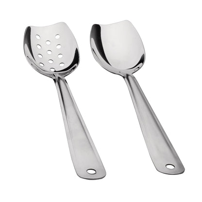 IMEEA Flat Serving Spoon Set 18/8 Stainless Steel 10 inch with Slotted and Solid Spoons from another view