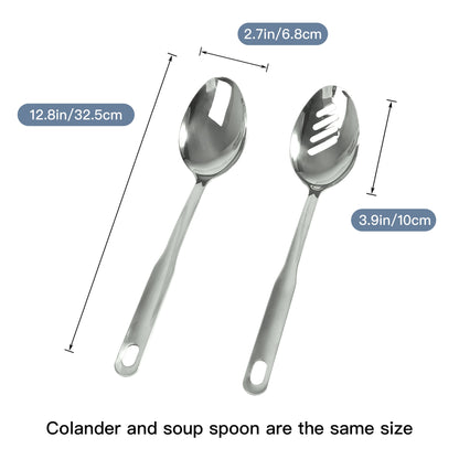 Large stainless steel serving spoon with 12.8-inch length and 3.9-inch spoon head