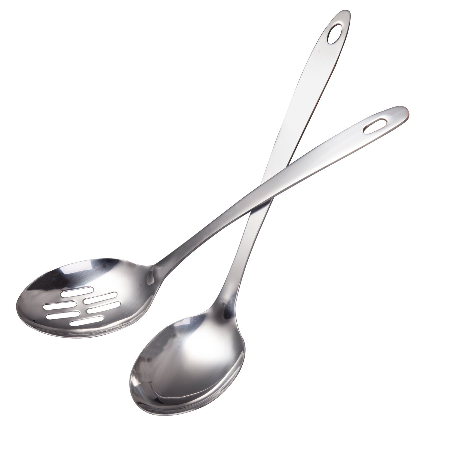 IMEEA 12.8-inch stainless steel cooking spoon set featuring a solid serving spoon and slotted spoon for everyday kitchen use