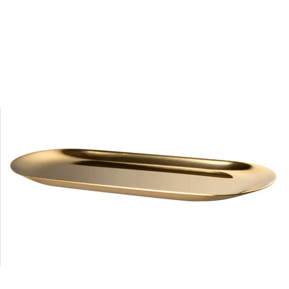 IMEEA Gold Stainless Steel Serving Tray featuring elegant curved edges and a premium polished finish