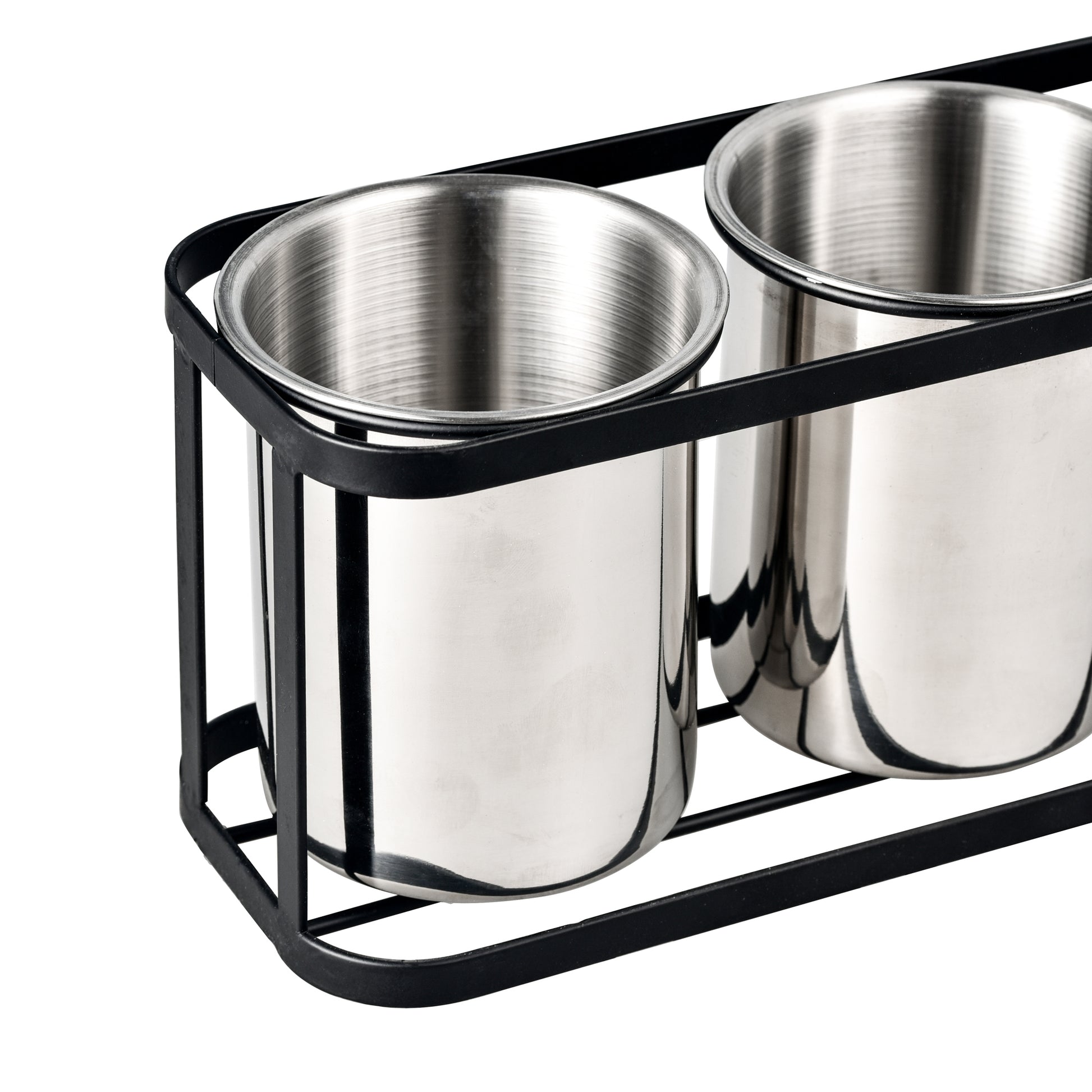 IMEEA Stainless Steel Silverware Caddy with dishwasher-safe stainless steel cups and easy-clean metal rack