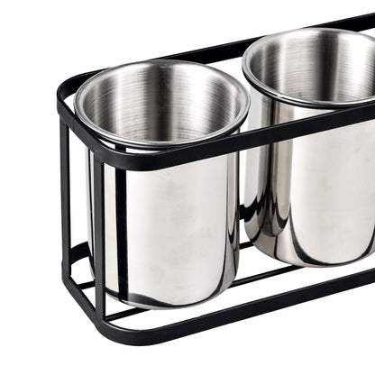 IMEEA Stainless Steel Silverware Caddy with dishwasher-safe stainless steel cups and easy-clean metal rack