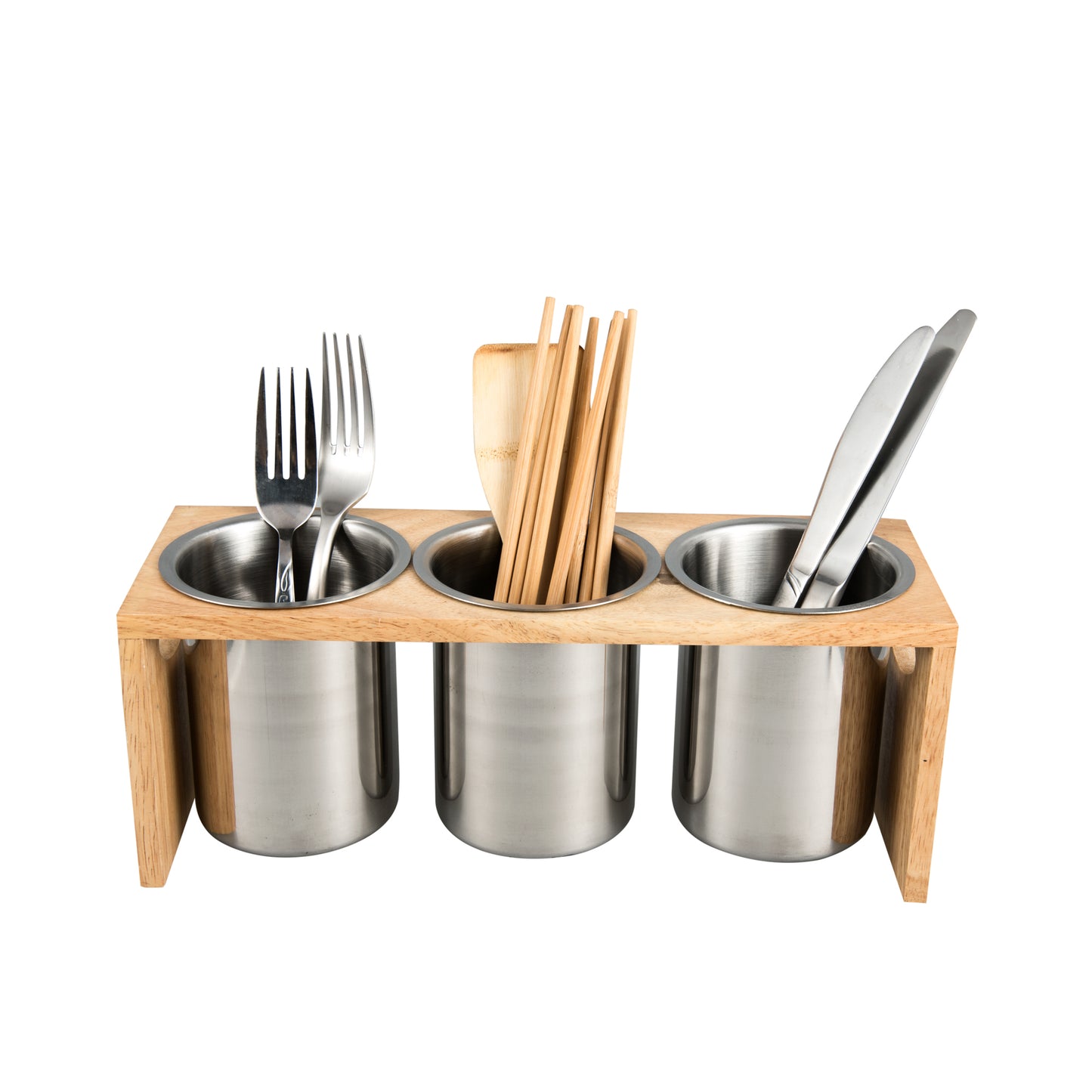 IMEEA Silverware Caddy Stainless Steel Utensil Holder with Wood Base for Kitchen Countertop Storage