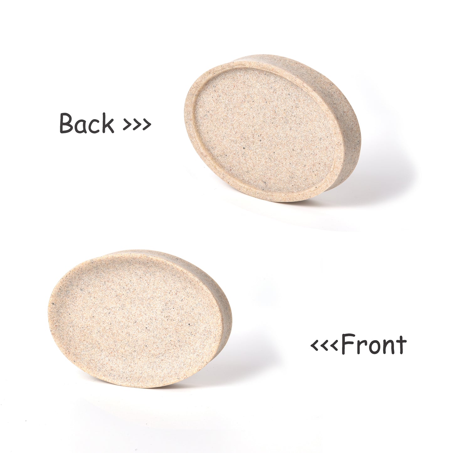 IMEEA Beige Resin Soap Dish with front and back views showcasing its sleek and sturdy design