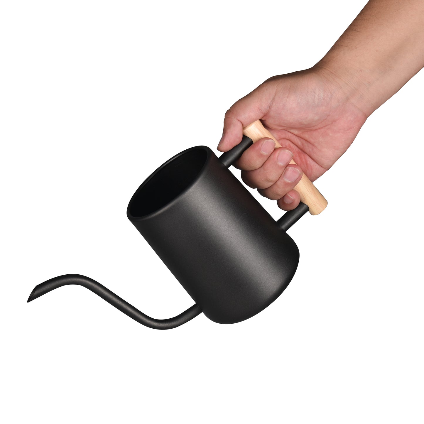 Black Stainless Steel Plant Watering Pot held by han