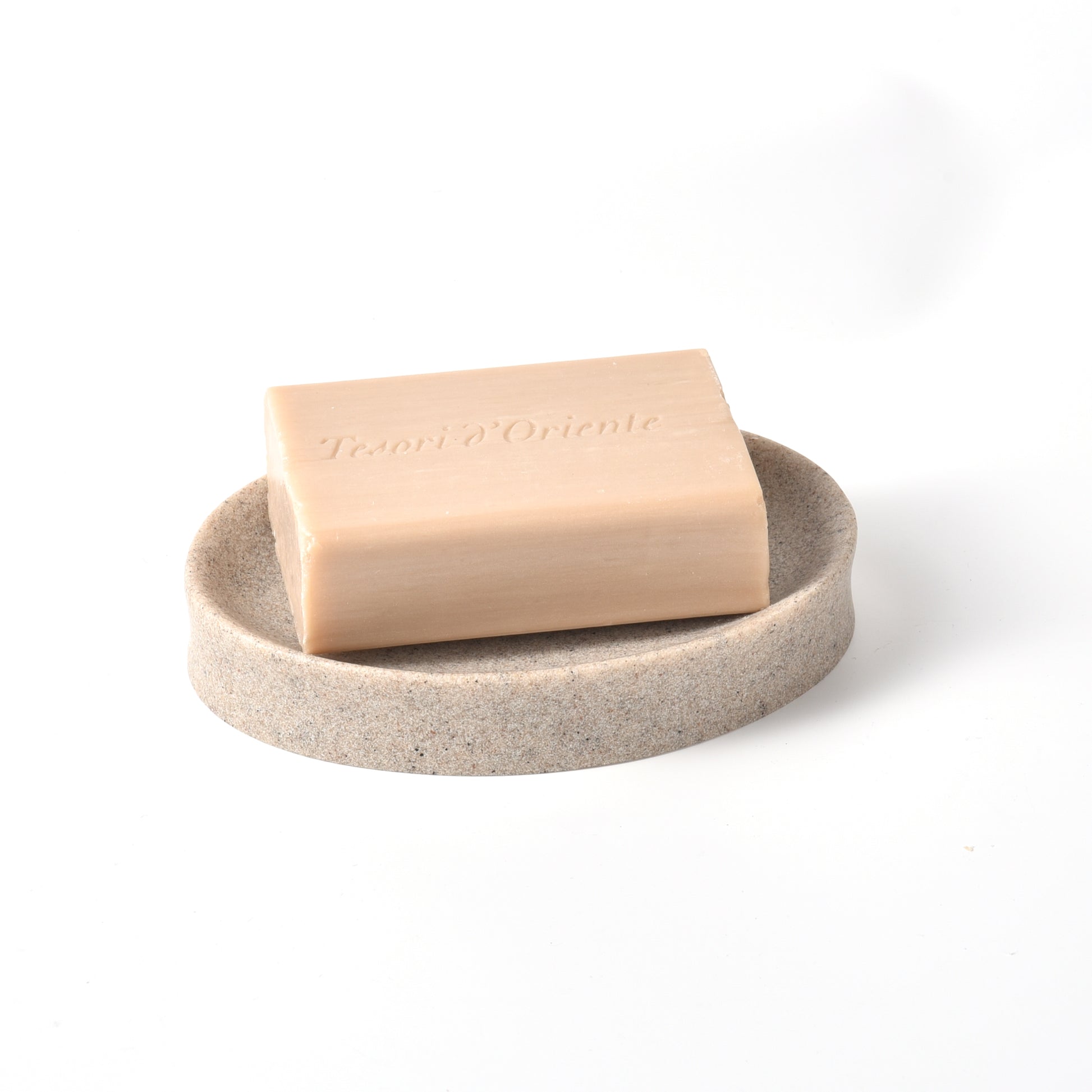 IMEEA Beige Resin Soap Dish with rectangular bar soap showcasing a warm minimalist style for everyday use