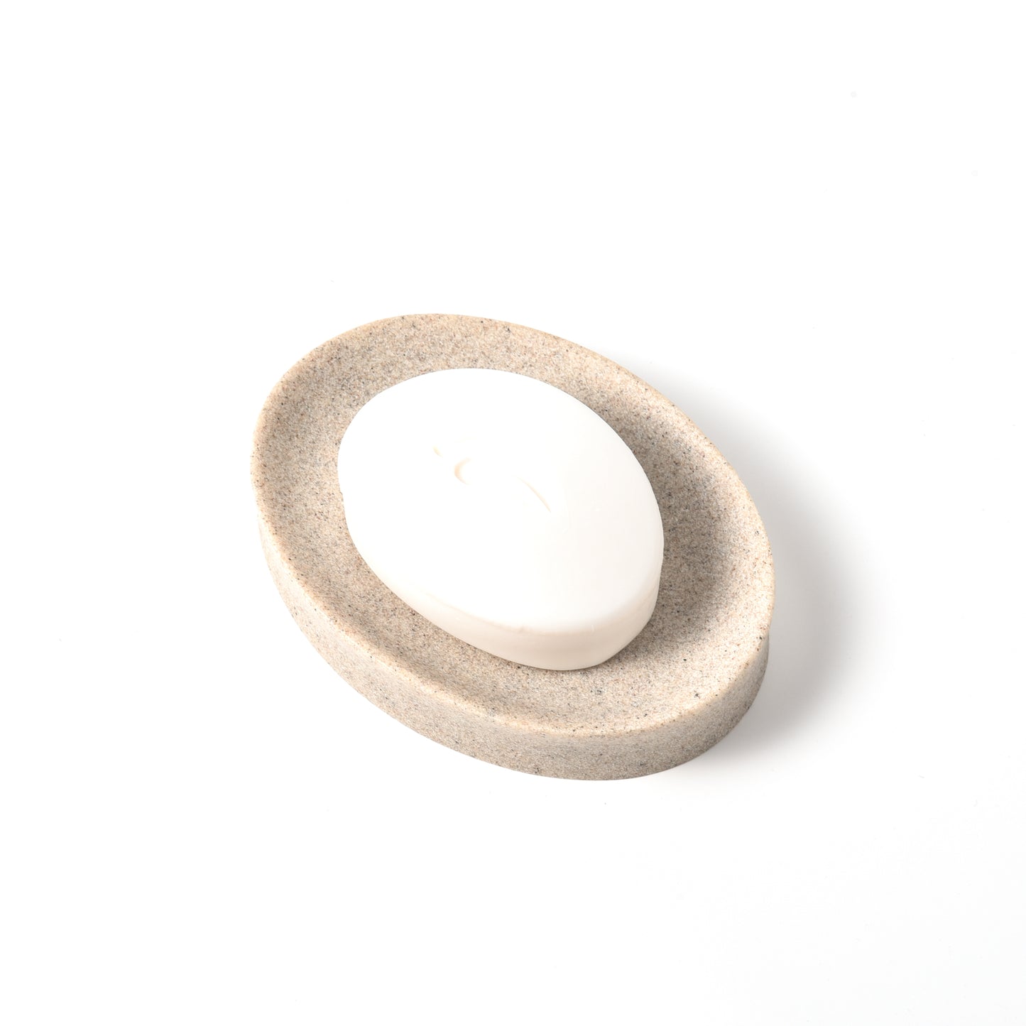 IMEEA Resin Soap Dish with bar soap displayed from a top view, highlighting its clean and elegant appearance