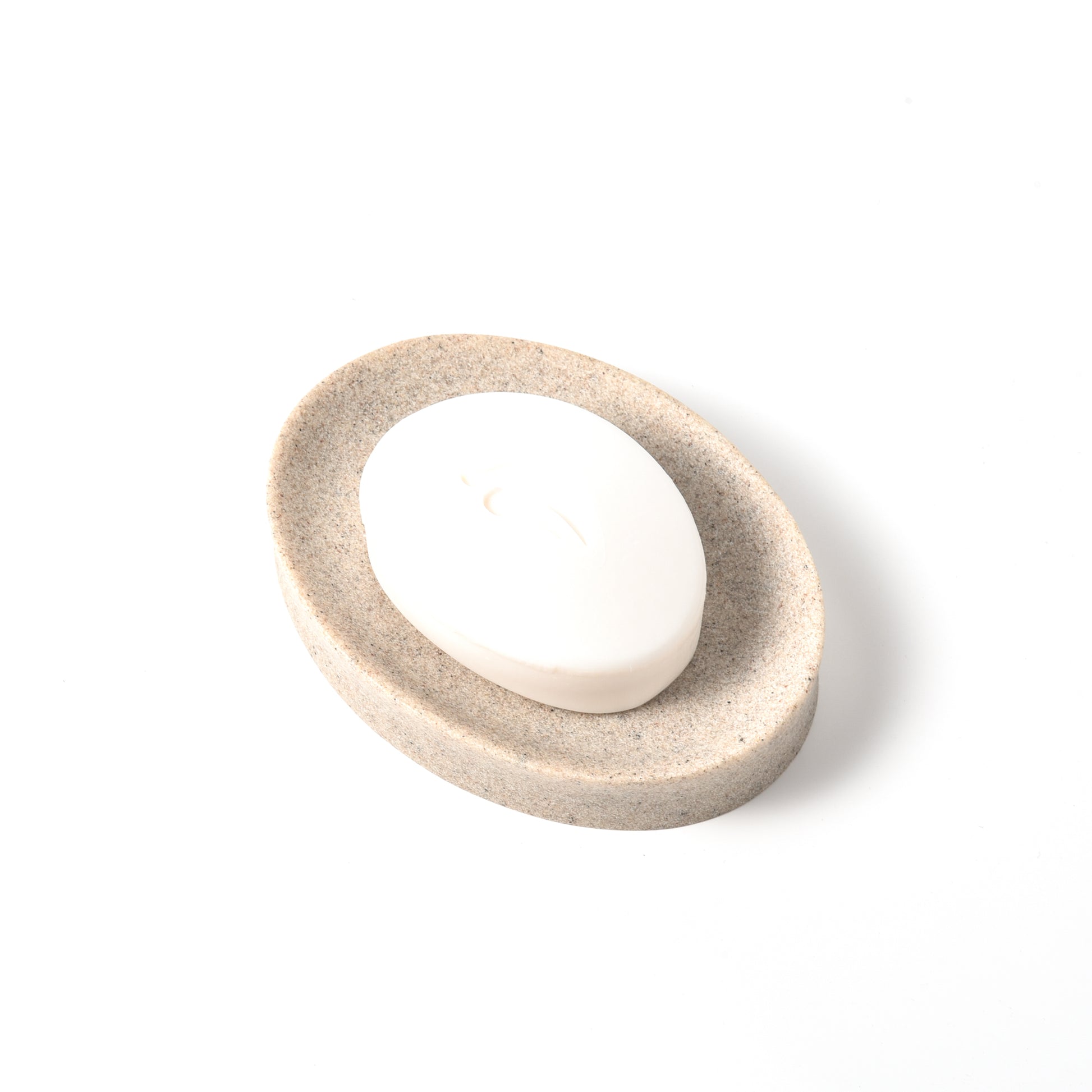 IMEEA Resin Soap Dish with bar soap displayed from a top view, highlighting its clean and elegant appearance