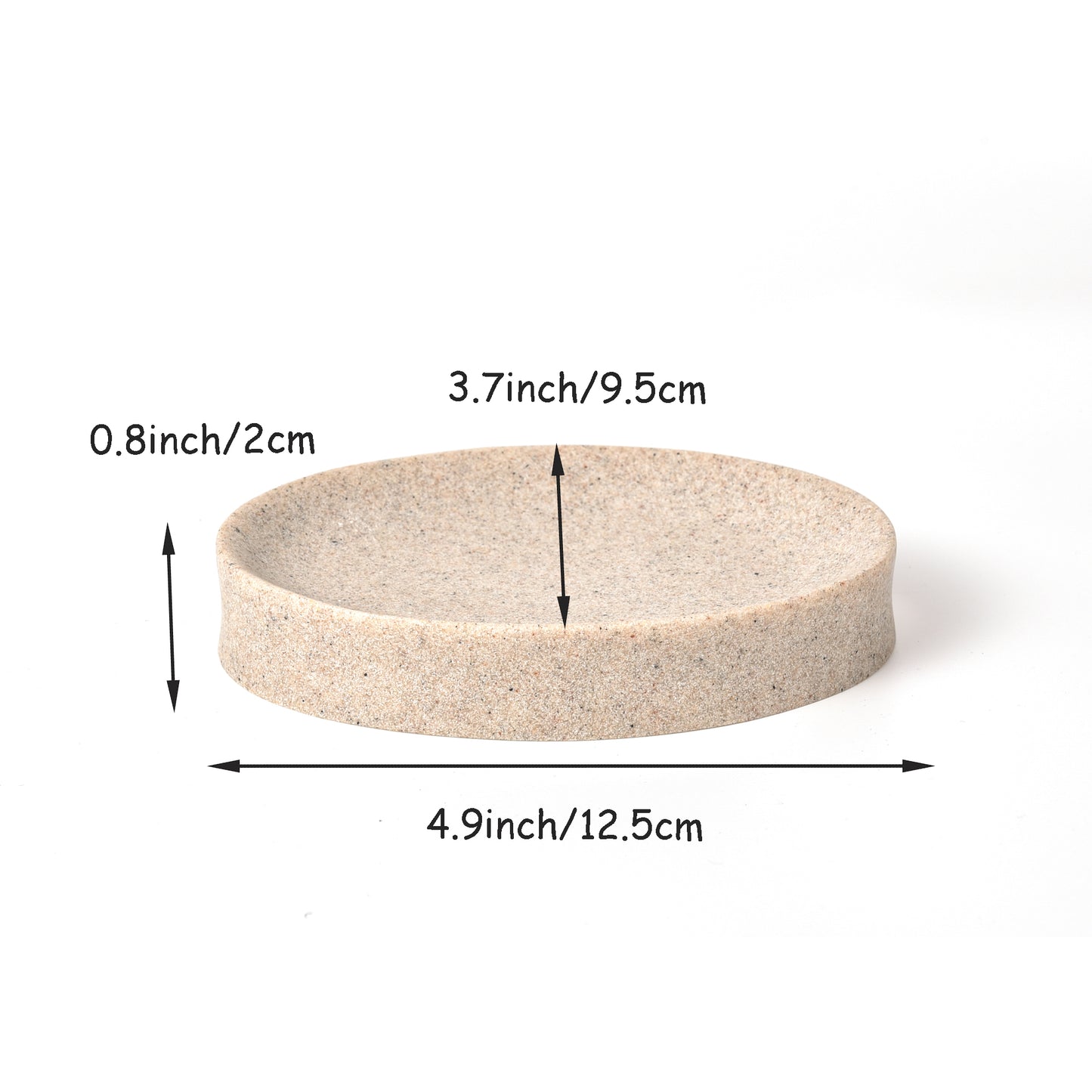 IMEEA Resin Soap Dish with detailed measurements showing compact 4.9-inch by 0.8-inch size