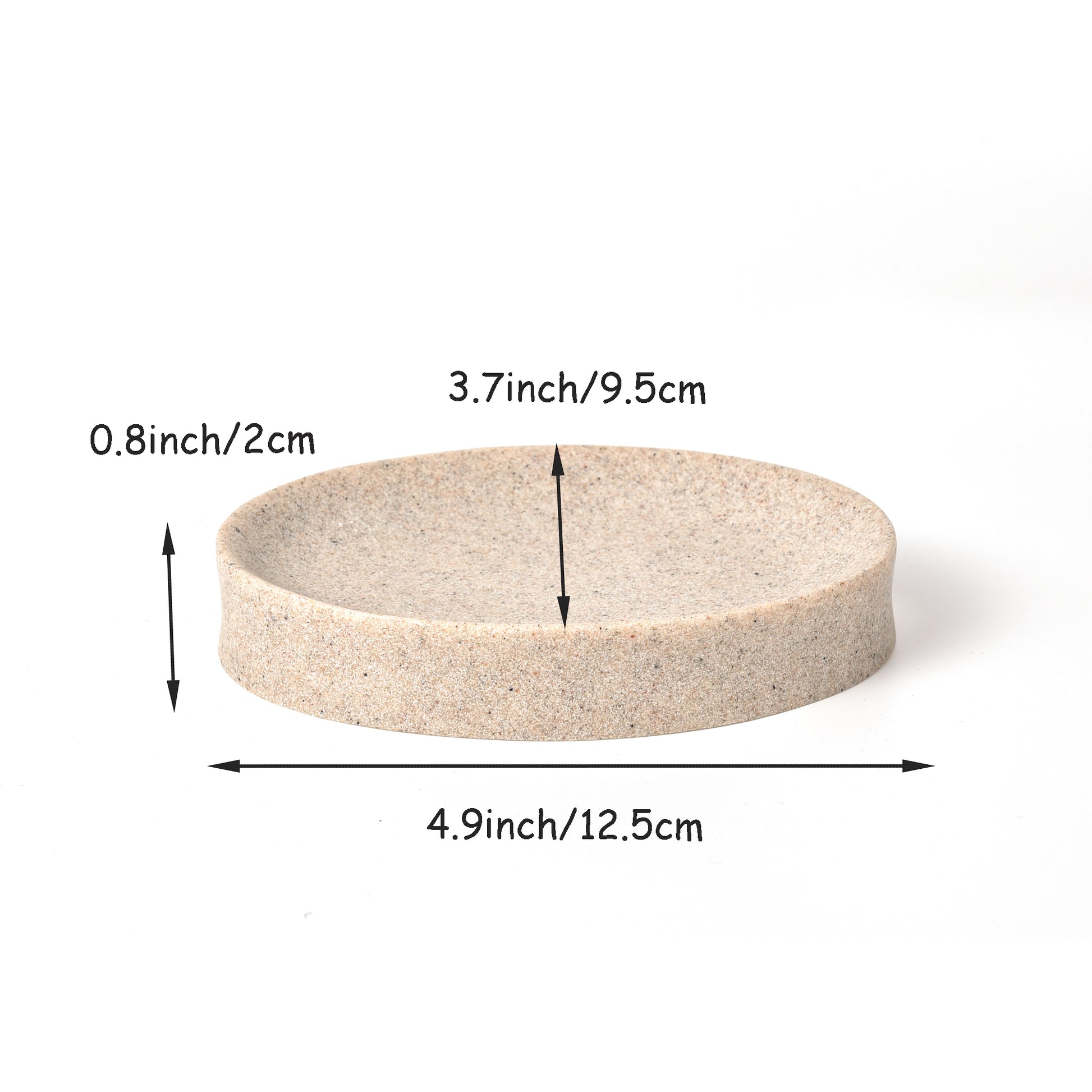 IMEEA Resin Soap Dish with detailed measurements showing compact 4.9-inch by 0.8-inch size