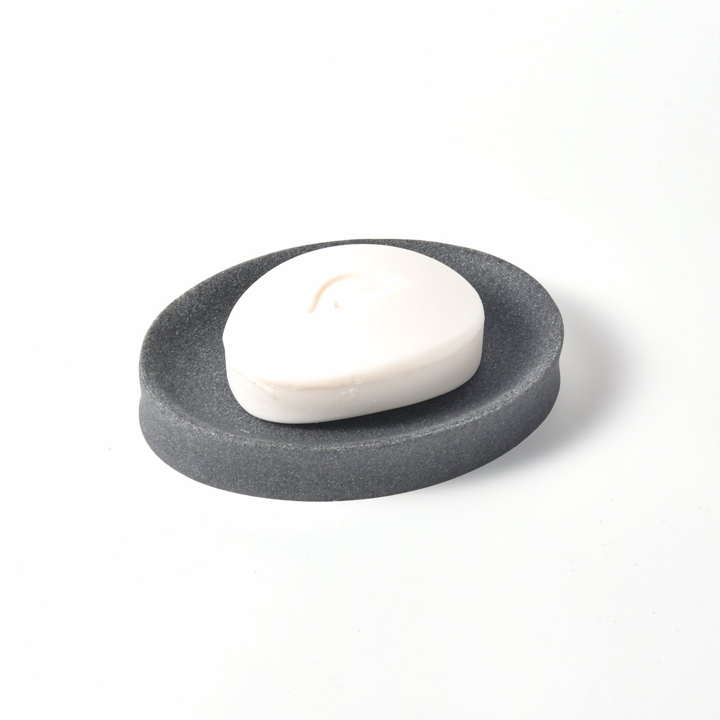 IMEEA Grey Resin Soap Dish with bar soap showcasing its modern design and practical everyday use