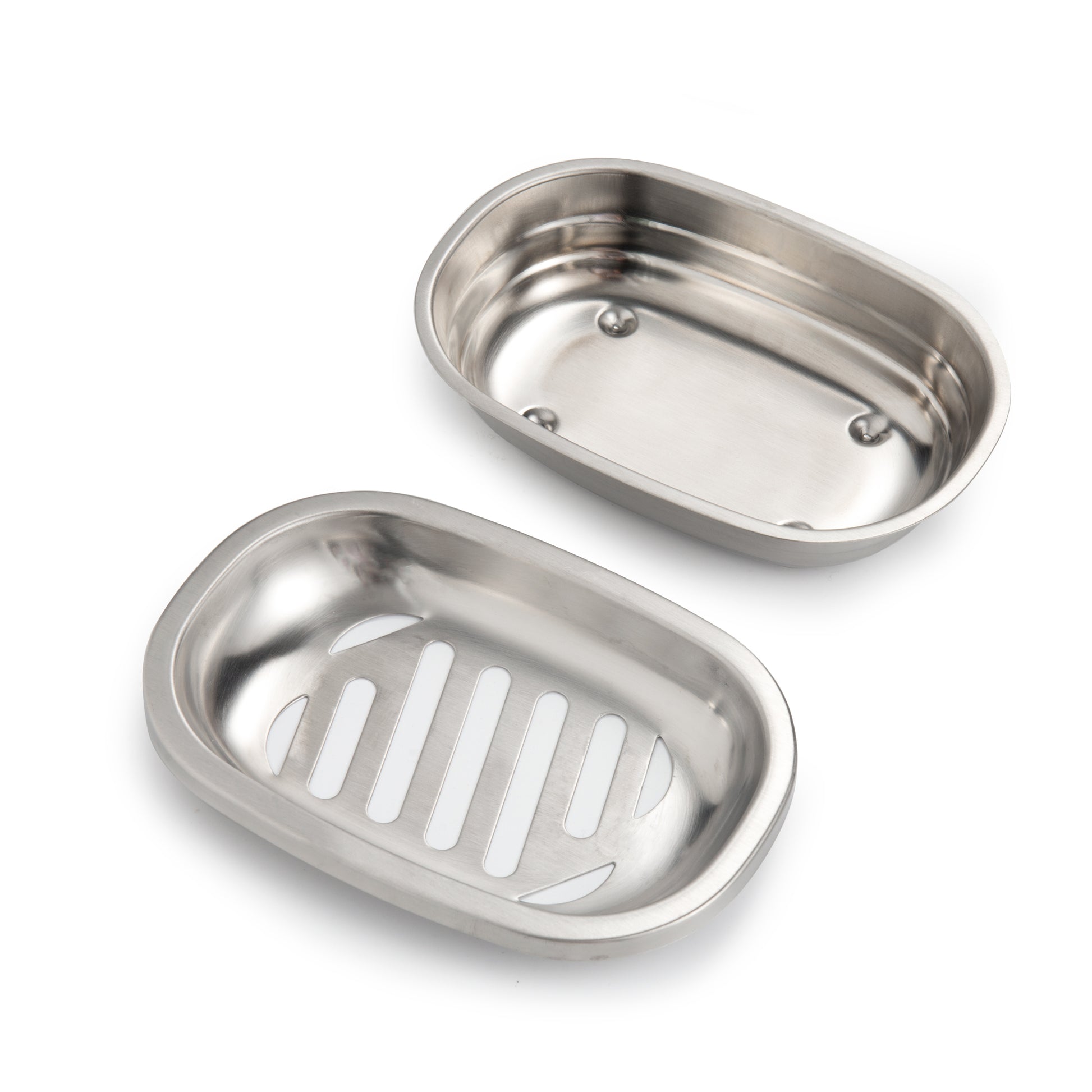 Detachable Stainless Steel Soap Dish components displayed separately with two-layer drainage design