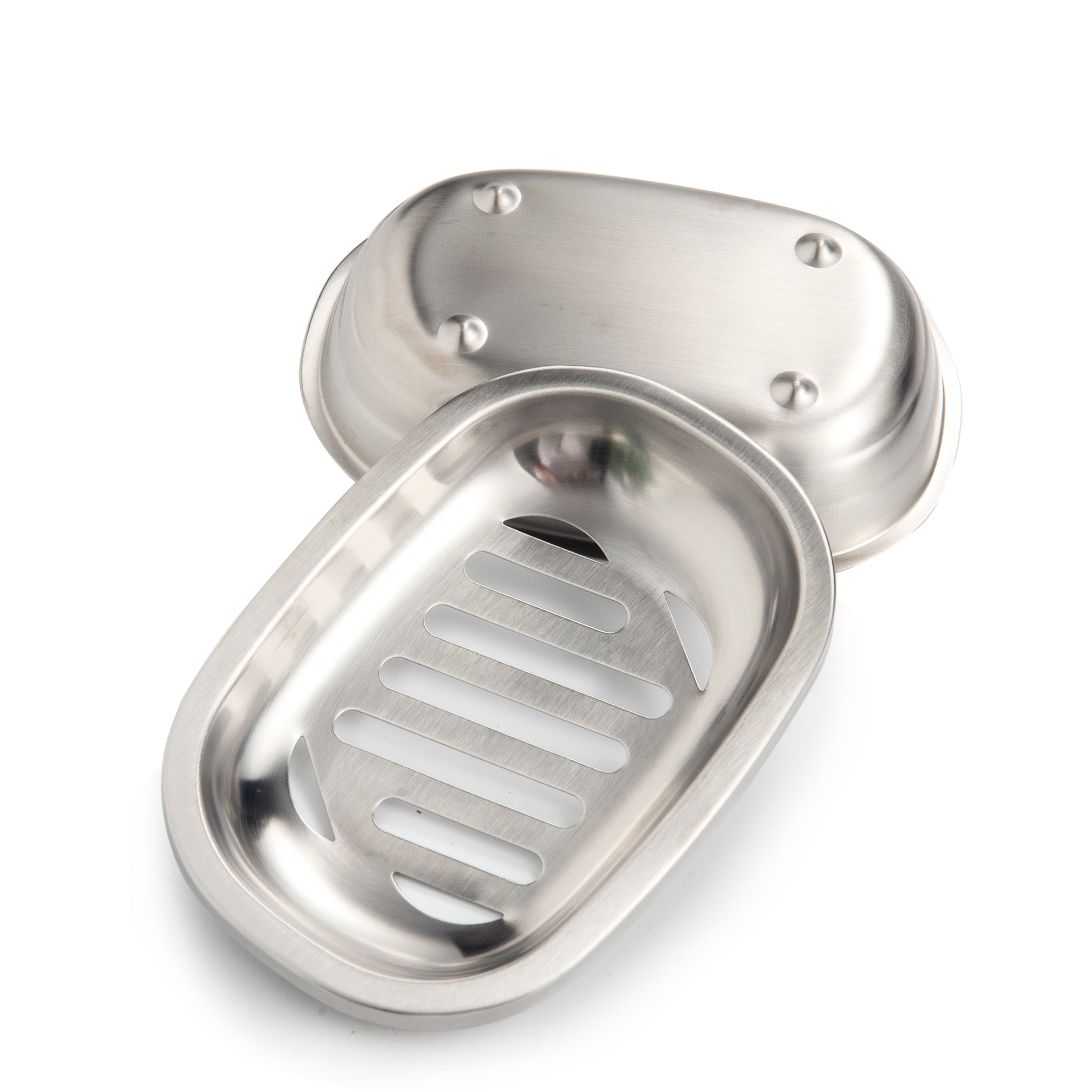 IMEEA SUS304 Stainless Steel Soap Dish 5.6 inch with removable double layer drainage tray displayed stacked