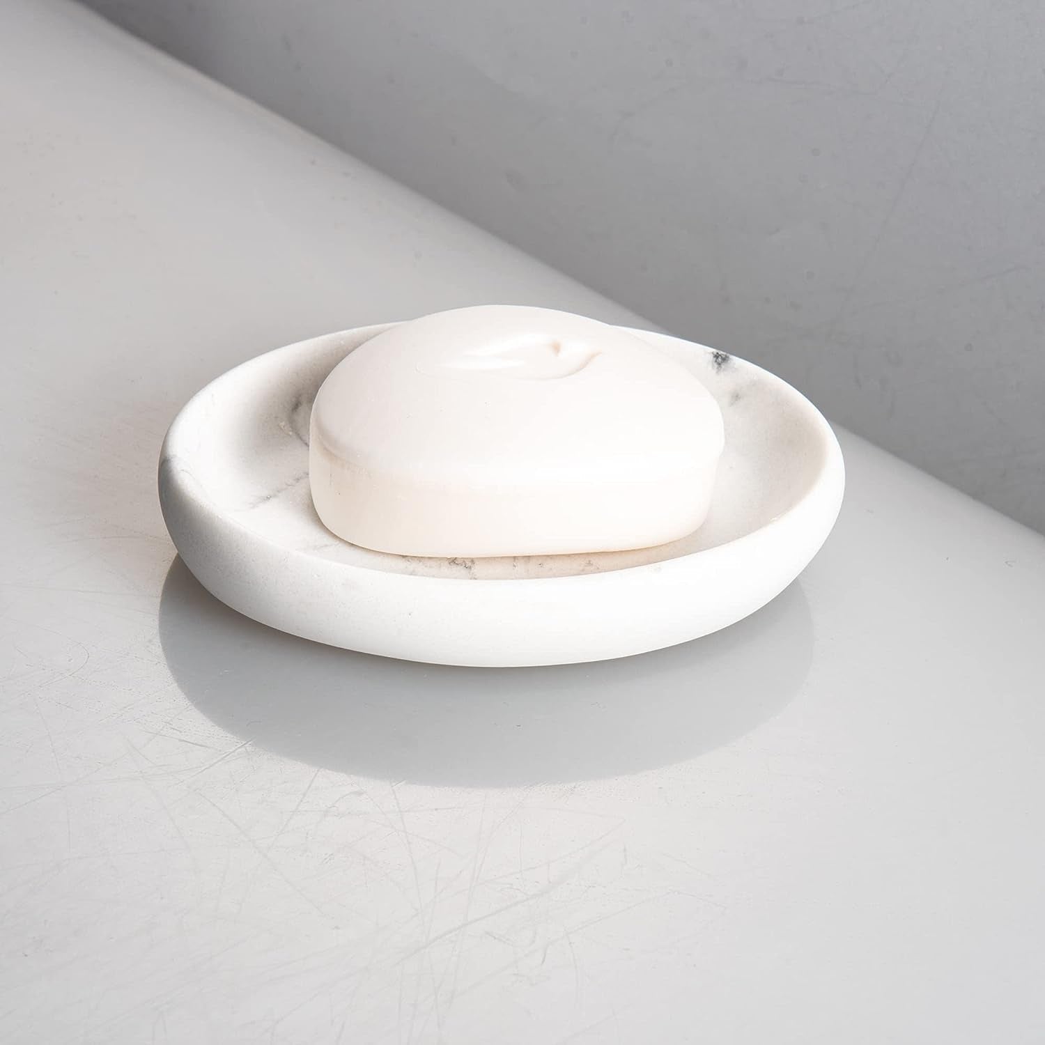Premium Marble Look Resin Soap Dish with soap featuring an elegant stone-like design