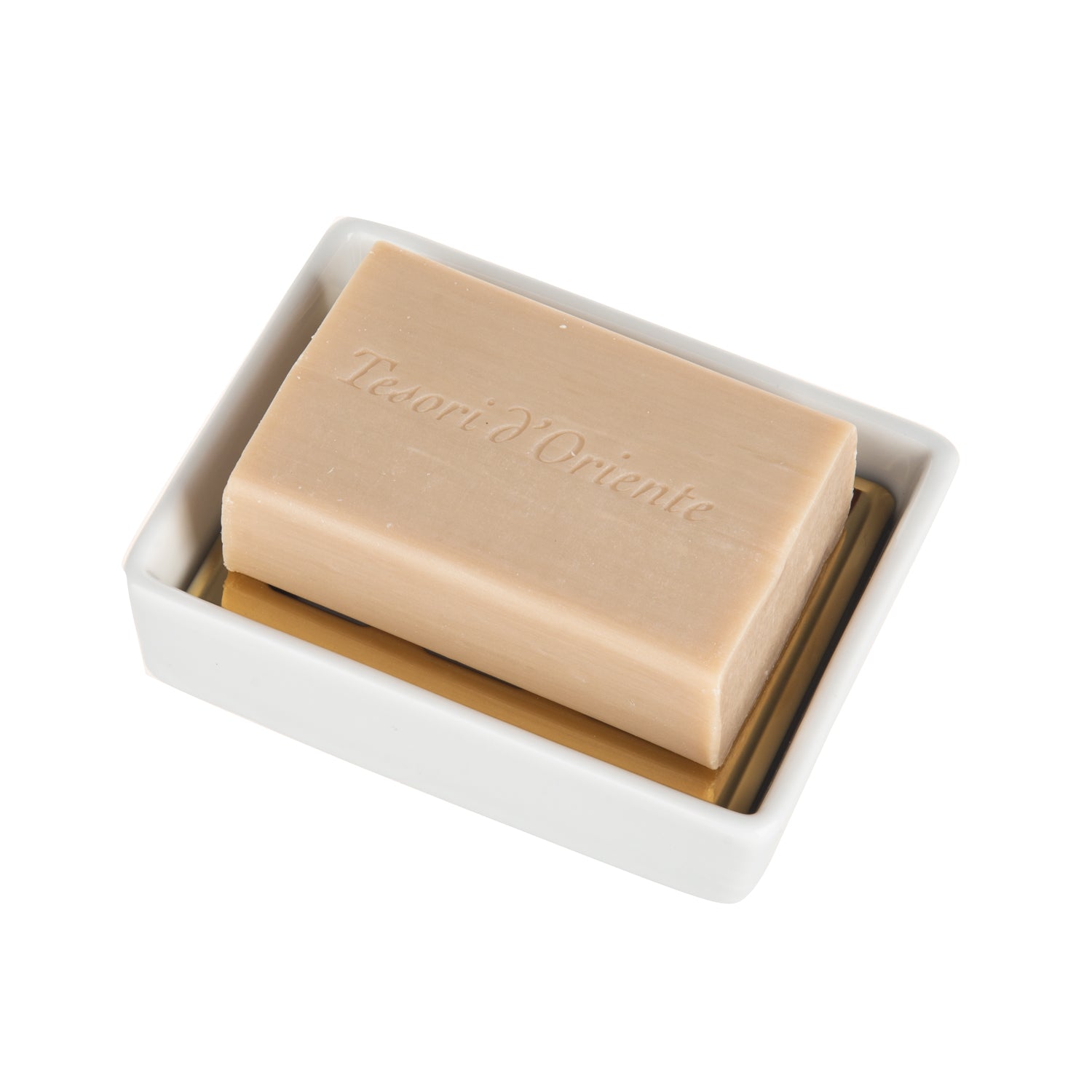 IMEEA SUS304 Stainless Steel Soap Dish 3.9inch Gold with soap