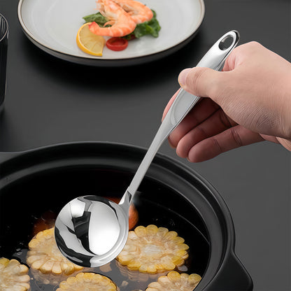 IMEEA SUS304 stainless steel soup ladle serving stew, suitable for soups, sauces, and various dishes