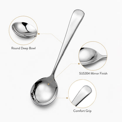 Stainless steel Soup Spoon close-up showing the deep round bowl, polished finish, and comfortable grip