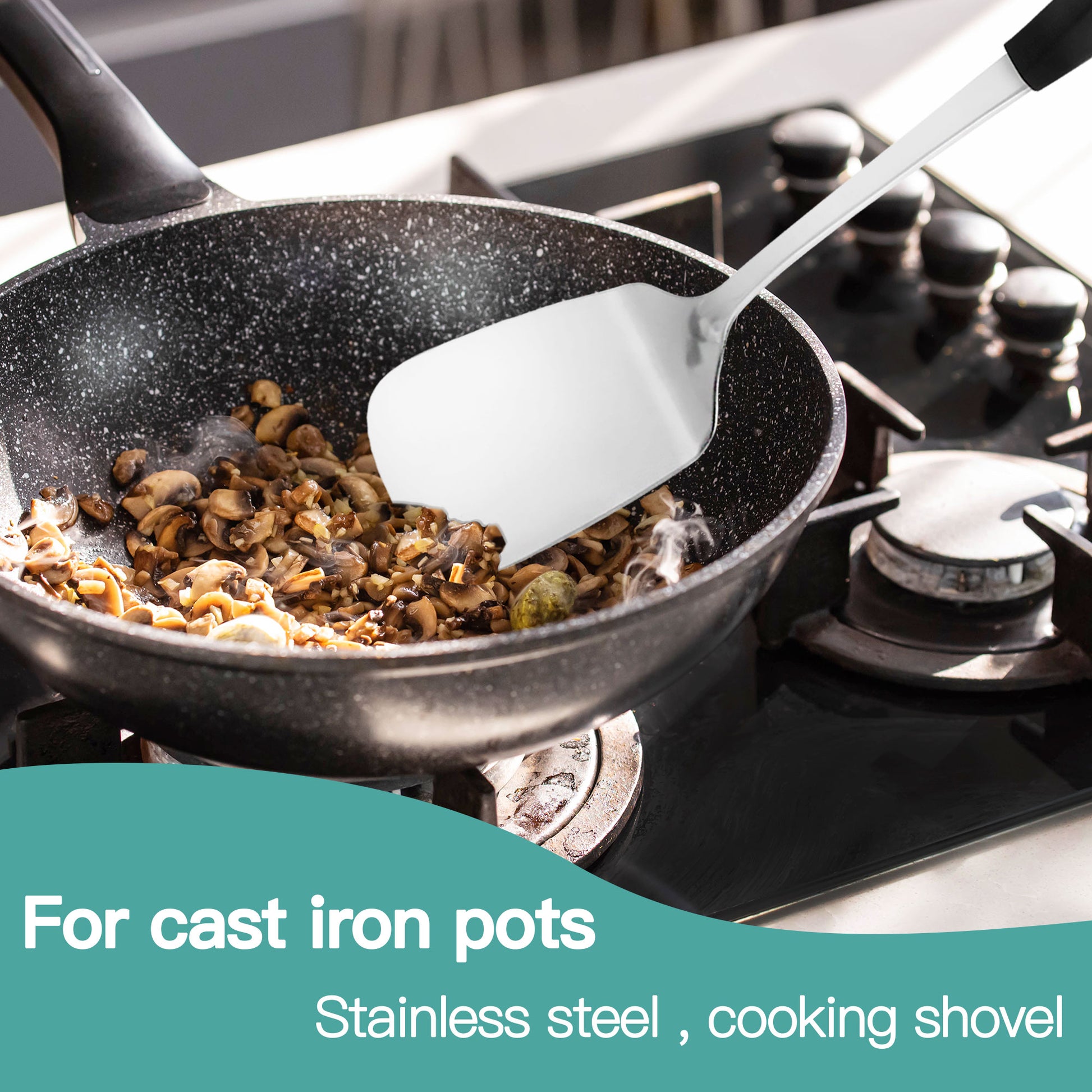 Stainless steel cooking spatula set for cast iron pots and stainless steel cookware