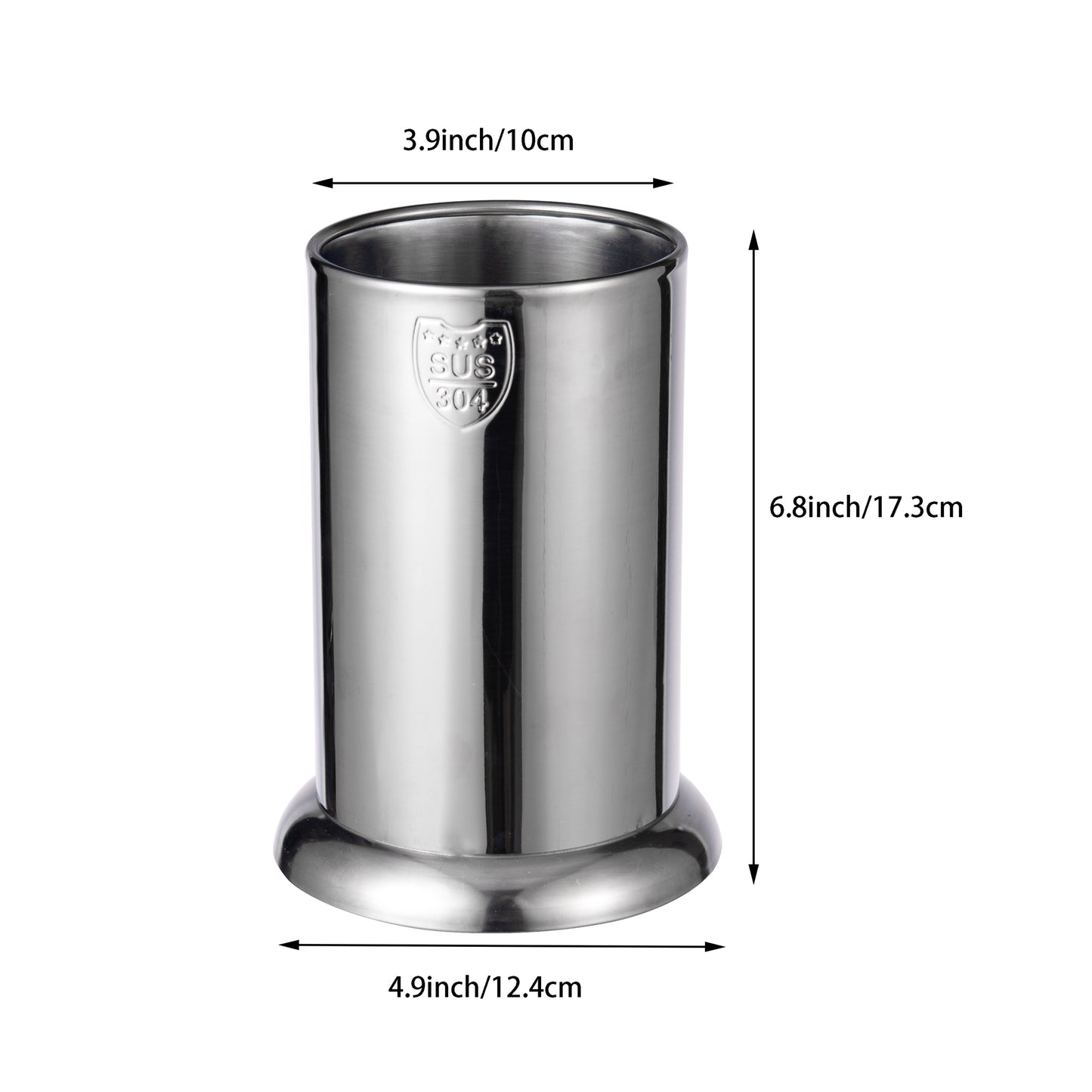 Straw Holder size diagram showing 6.8inch height, 4.9inch base diameter, and 3.9inch opening diameter