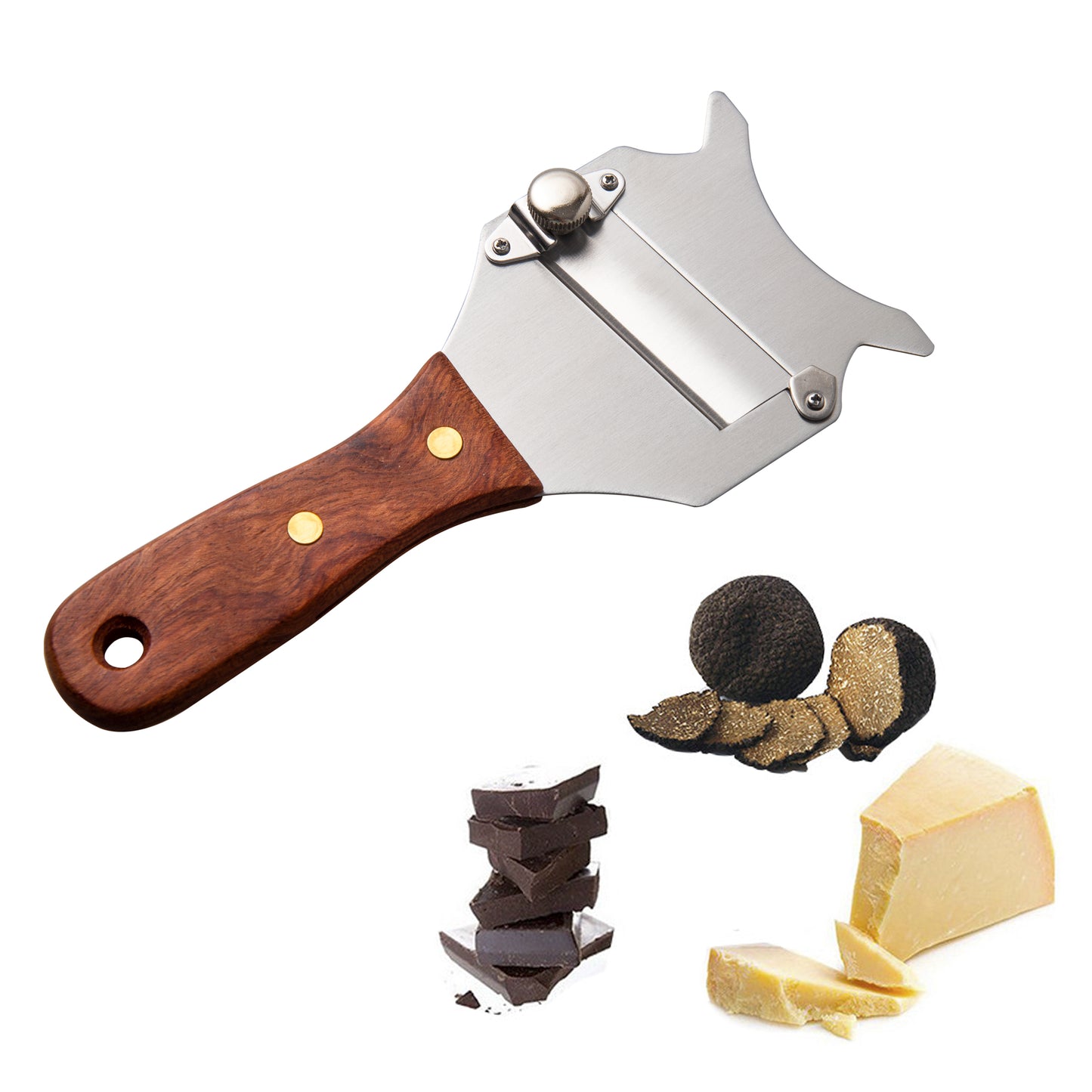 IMEEA Stainless Steel Truffle Slicer with Adjustable Blade and Wood Handle, 7.48-inch