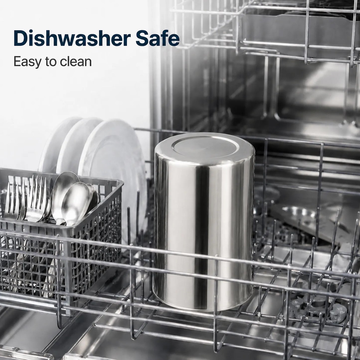 Dishwasher safe stainless steel utensil crock with smooth easy clean surface for everyday kitchen use