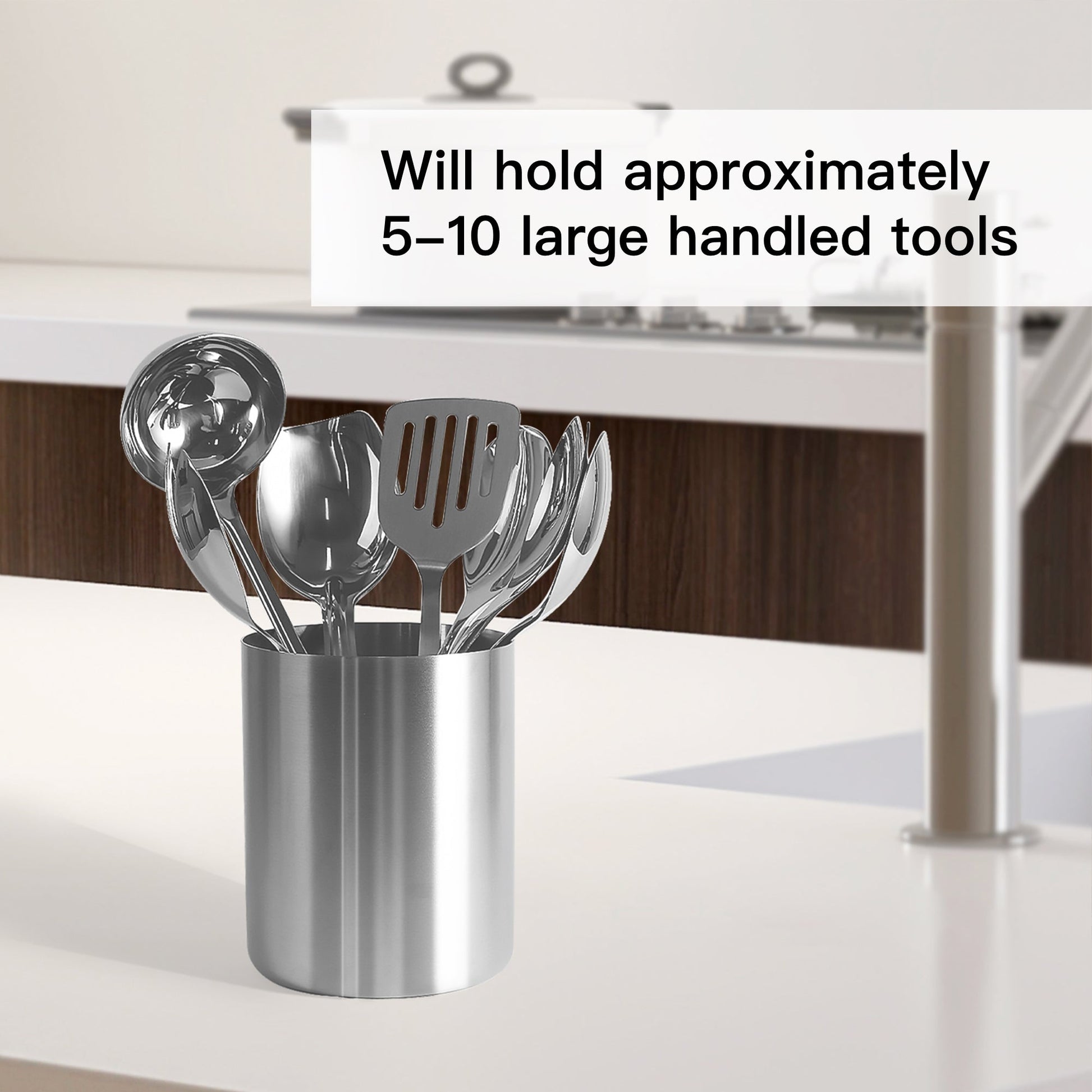 IMEEA Stainless Steel Utensil Crock featuring holds approximately 5-10 large handle kitchen tools for easy organization
