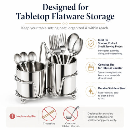 IMEEA Stainless Steel Utensil Holder featuring a compact design for standard flatware and small kitchen utensils