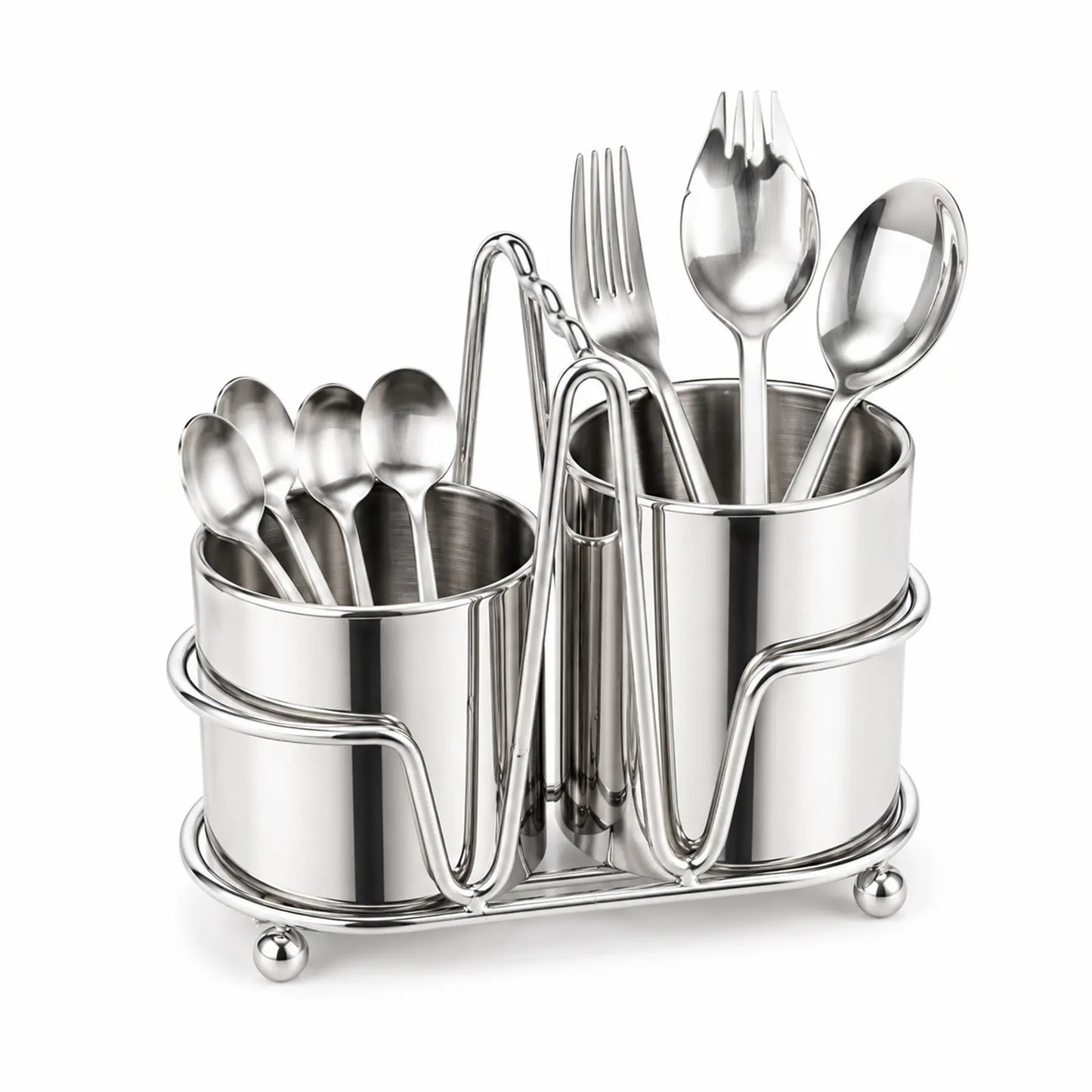 IMEEA Stainless Steel Utensil Holder with dual compartments for organizing spoons, forks and kitchen essentials