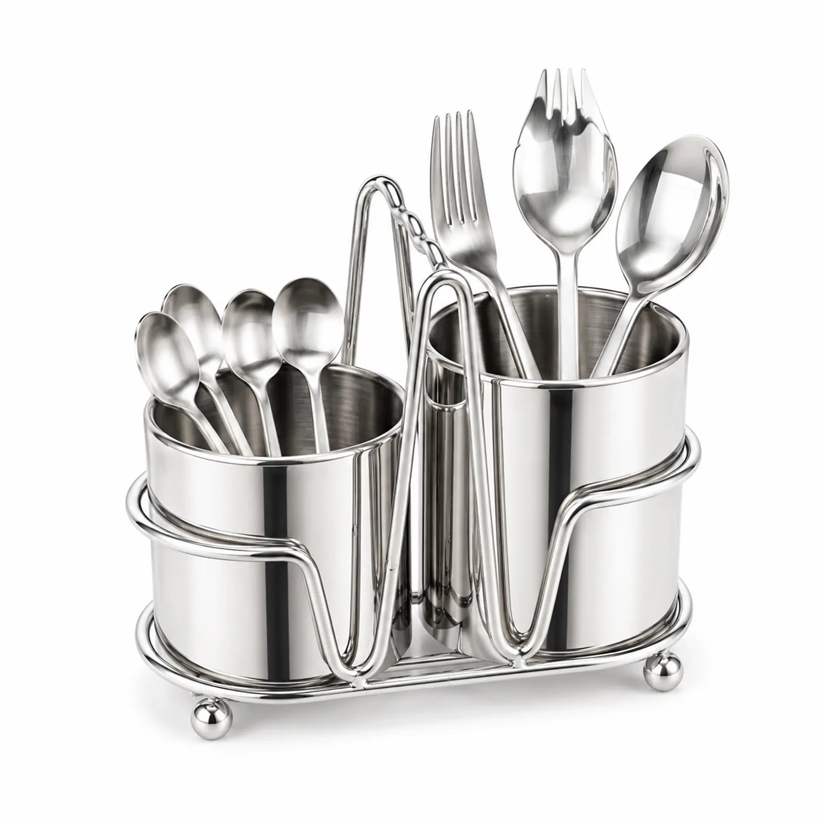 IMEEA Stainless Steel Utensil Holder with dual compartments for organizing spoons, forks and kitchen essentials