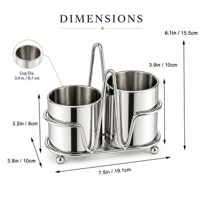 IMEEA Countertop Utensil Organizer measurement guide with overall height, base length and dual compartment sizes