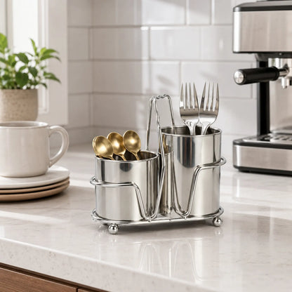 IMEEA Utensil Holder on a countertop filled with spoons, forks and kitchen utensils for easy organization