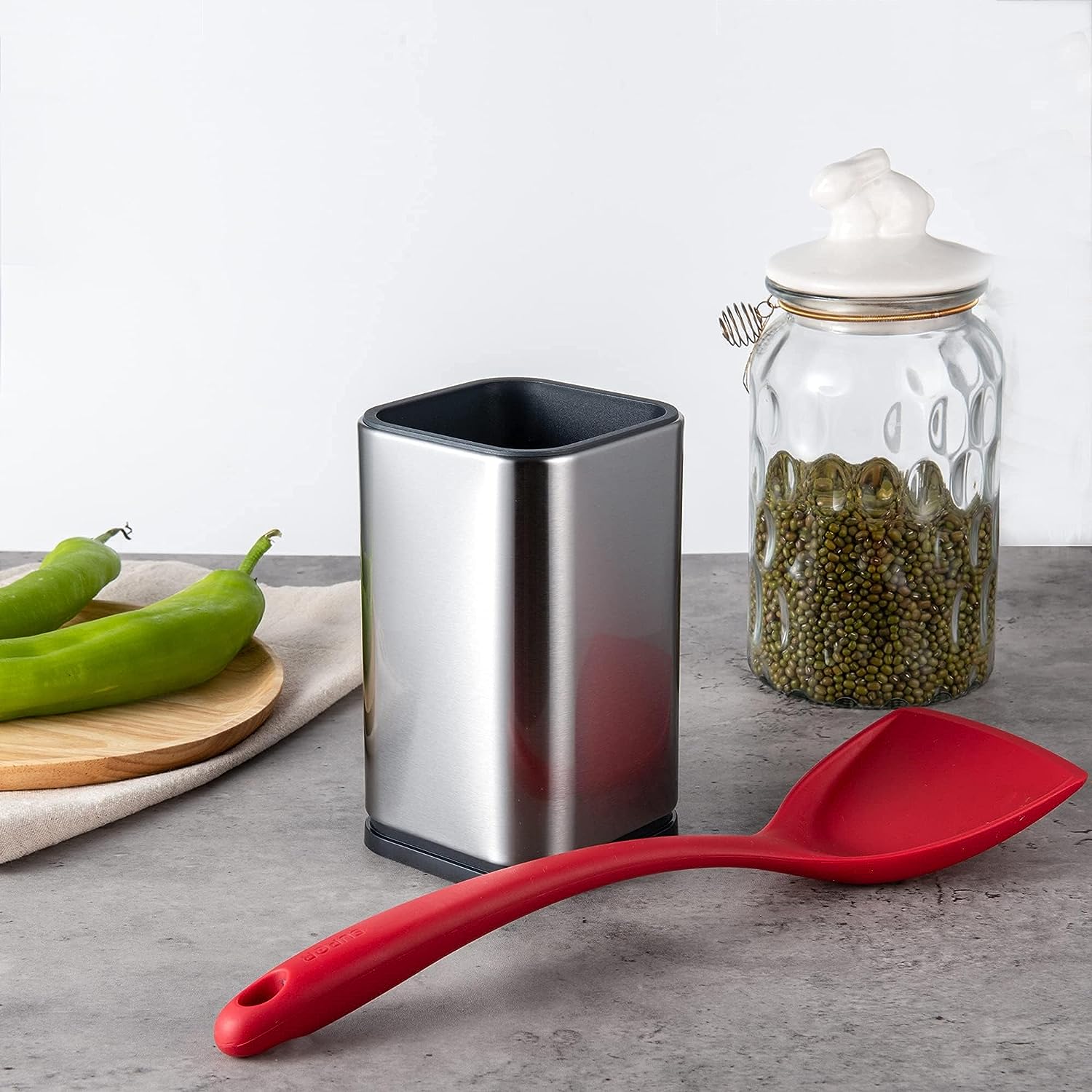 IMEEA Stainless Steel Kitchen Caddy displayed empty on a countertop with a simple and practical design