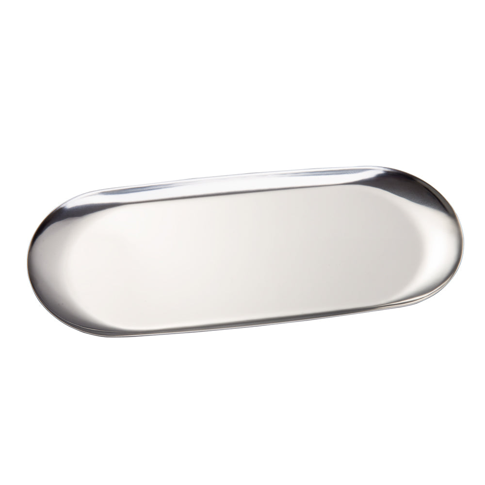 IMEEA Small Stainless Steel Vanity Tray 11.8 x 4.7 inch with mirror finish and smooth edges for jewelry, makeup, and bathroom storage