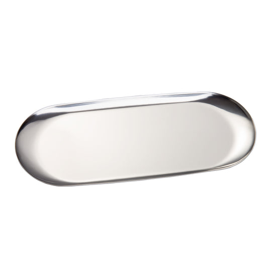 IMEEA Small Stainless Steel Vanity Tray 11.8 x 4.7 inch with mirror finish and smooth edges for jewelry, makeup, and bathroom storage