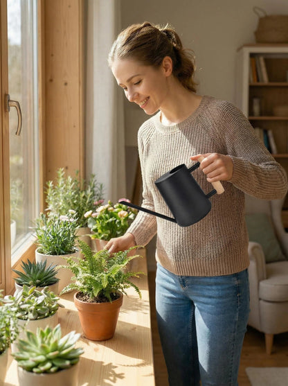 IMEEA Watering Can for Indoor Plants Stainless Steel Modern Watering Can with Long Spout and Wooden Handle, 35Oz
