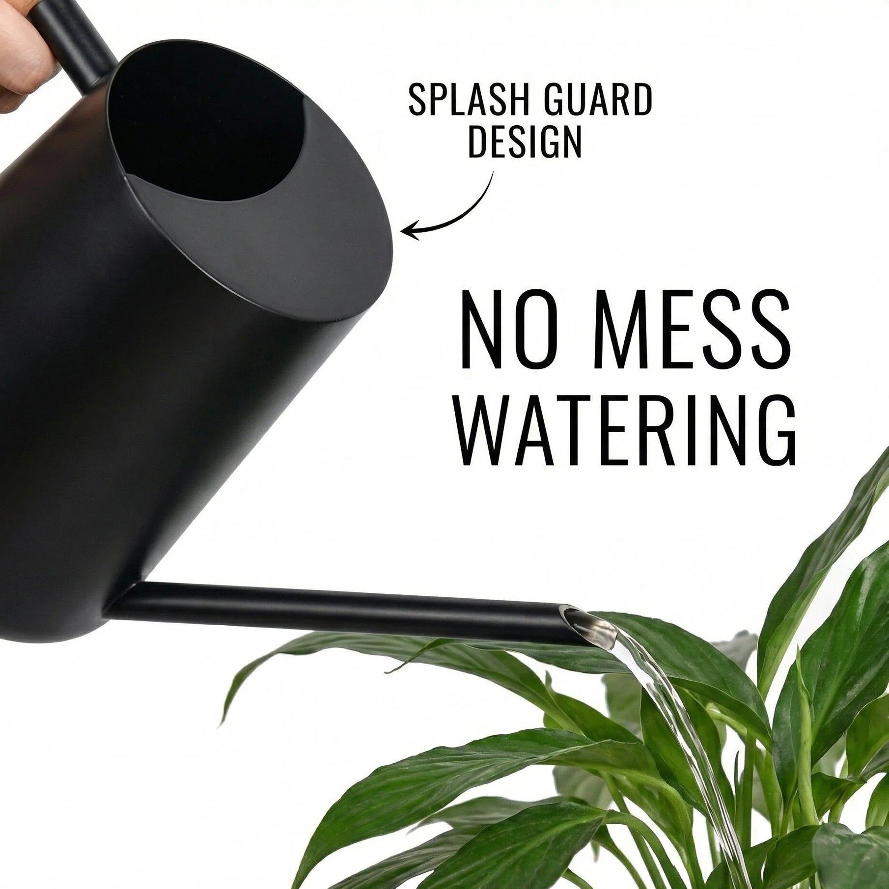 Splash Guard Design Stainless Steel Watering Can with Long Spout and Wooden Handle for Indoor Plants