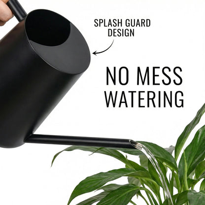 Splash Guard Design Stainless Steel Watering Can with Long Spout and Wooden Handle for Indoor Plants