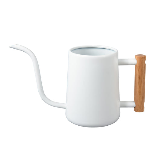 IMEEA White Small Stainless Steel Watering Can 35oz with Long Spout and Comfortable Wooden Handle for Indoor Plants