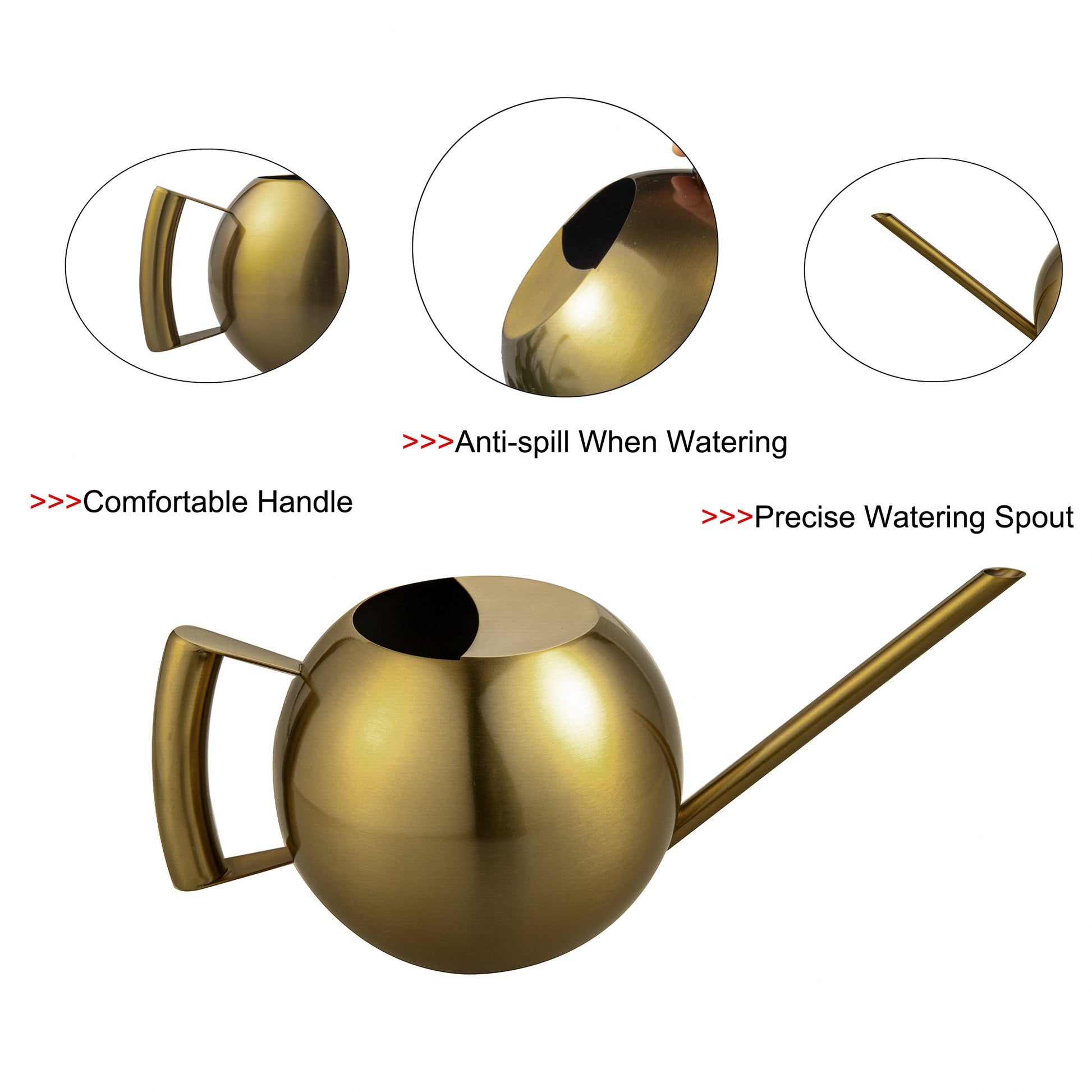 Stainless Steel Watering Can 45oz with a comfortable handle, anti-spill design, and precise water spout for controlled plant watering