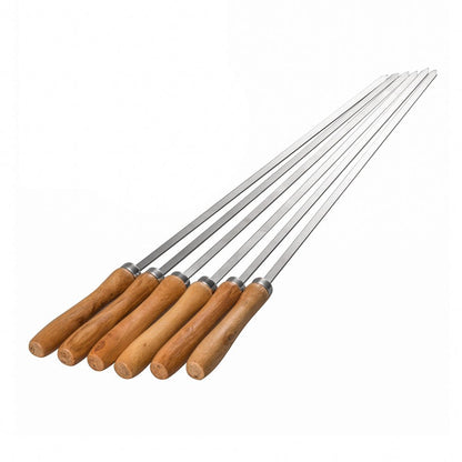 16.5inch BBQ Skewers Flat Skewers for Kabobs Stainless Steel for Grilling with Wooden Handle,Set of 6 