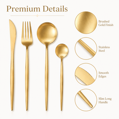 IMEEA 304 Stainless Steel Flatware Set of 4, Brushed Gold / Silver Dinner Knife Fork Spoon Teaspoon Set