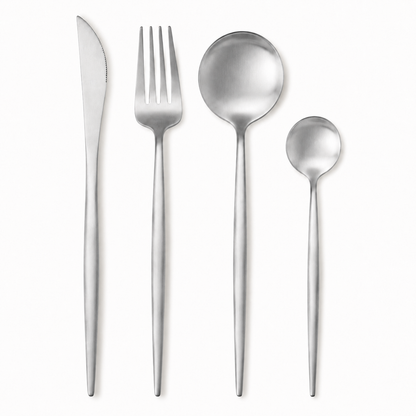 IMEEA 4-Piece 304 Stainless Steel Flatware Set, Brushed Gold / Silver Dinner Knife Fork Spoon Teaspoon Set