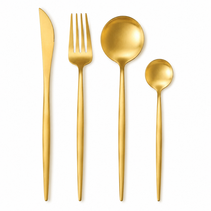 IMEEA 4-Piece 304 Stainless Steel Flatware Set, Brushed Gold / Silver Dinner Knife Fork Spoon Teaspoon Set