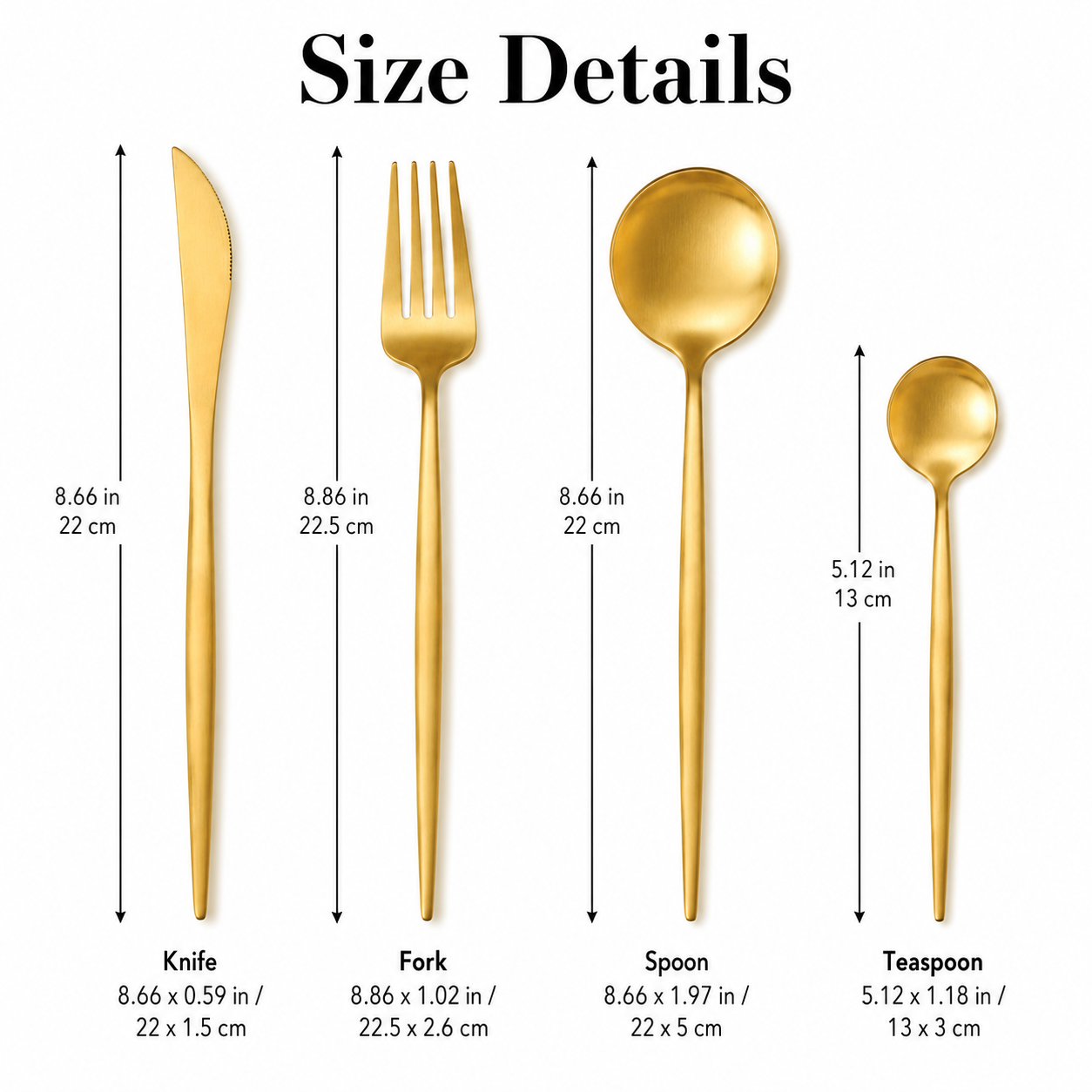 IMEEA 4-Piece 304 Stainless Steel Flatware Set, Brushed Gold / Silver Dinner Knife Fork Spoon Teaspoon Set