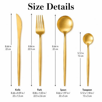 IMEEA 4-Piece 304 Stainless Steel Flatware Set, Brushed Gold / Silver Dinner Knife Fork Spoon Teaspoon Set